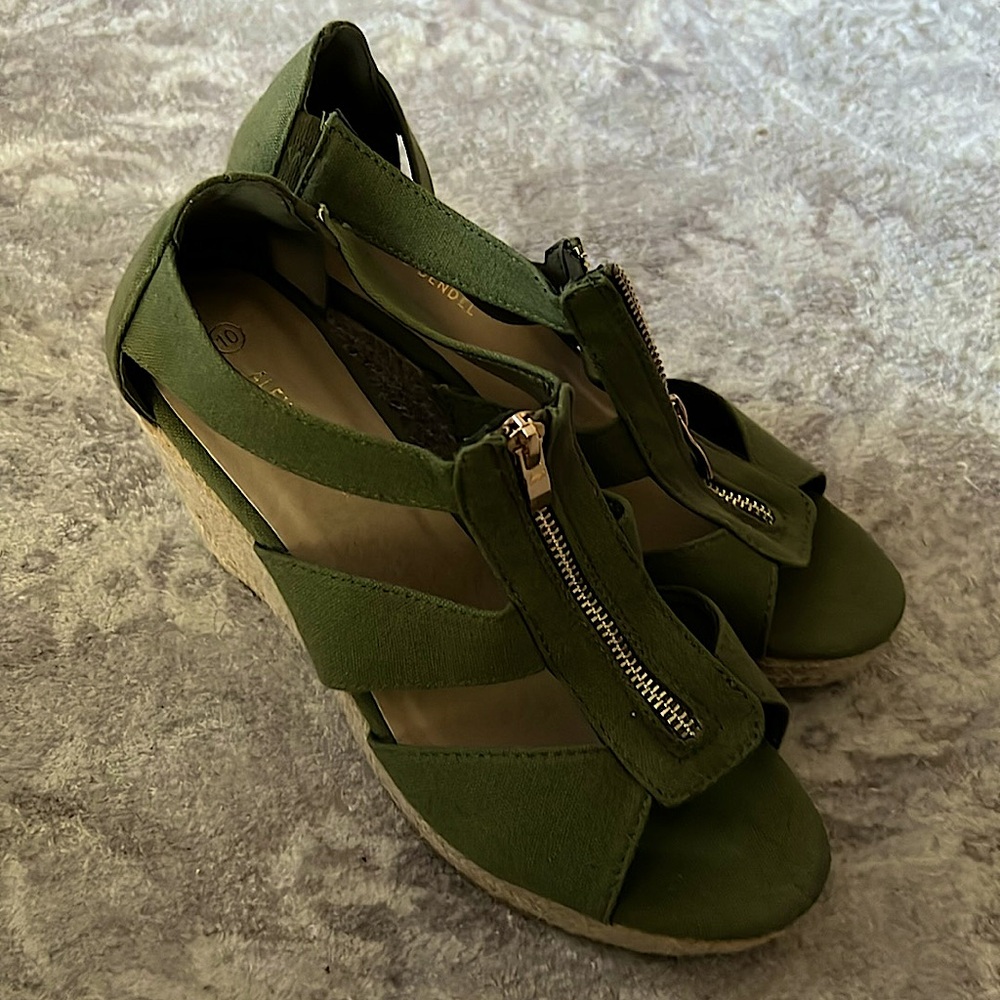 Army green wedge heels